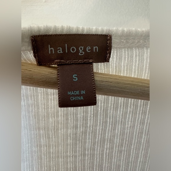 Nordstrom Halogen Short Cap Sleeve White Henley Ribbed V-Neck Cotton Tee - Picture 6 of 9